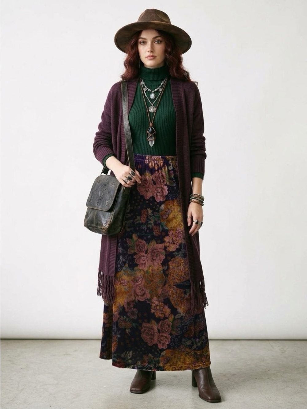Vintage 90s Burnout Velvet Floral Maxi Skirt Size Large Fairy Whimsigoth